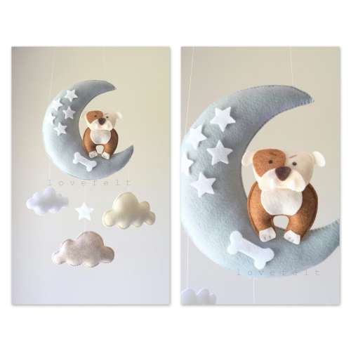 Baby mobile - Baby mobile dog - bulldog mobile - dog mobile - moon mobile - personalized baby gift - baby gift - pet gift - custom dog baby
