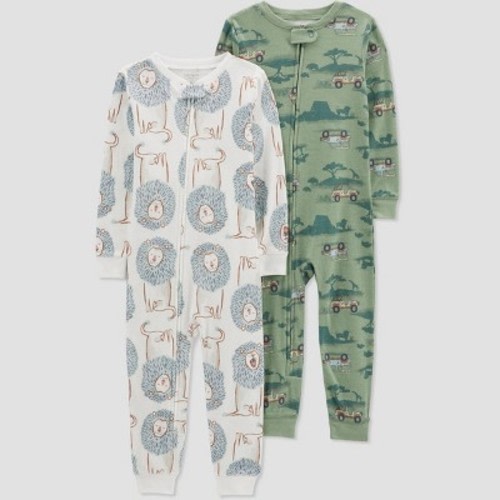 Carter's Just One You®️ Toddler Boys' 2pk Cars & Lion Pajama Set - Green/blue