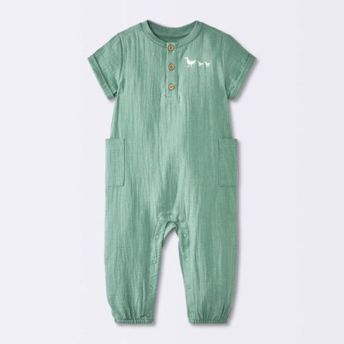Baby Boys' Embroidered Ducks Graphic Textured Pocket Romper - Cloud Island™ Green 6-9M