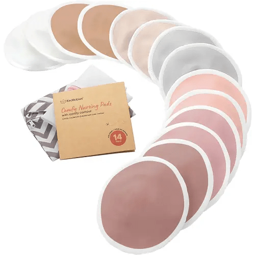 Organic Nursing Pads - 14 Washable Viscose Derived from Bamboo Breastfeeding Pads, Wash Bag, Reusable Breast Pads for Breastfeeding, Nipple Pads for Breastfeeding Essentials (Lovelle, XL 5.5")