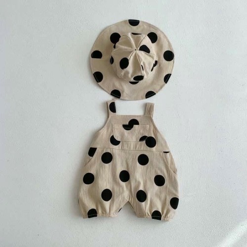 Baby Vintage Polka Dot Overall and Hat Set