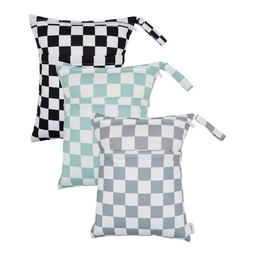 ALVABABY 3pcs Wet Dry Bags Waterproof - Classic Checkered Pattern