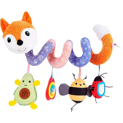 Jollybaby Baby Car Seat Stroller Toys, Plush Activity Hanging Spiral Activity Pram Crib with Music Box, Rattles, Squeaker for Babies Infant Boys Girls(Orange Fox)