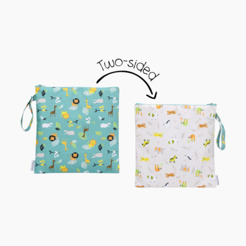 FlapJackKids Two-Sided Wet Bag - Green Zoo
