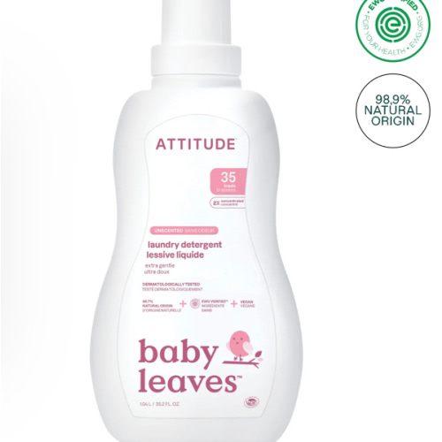 ATTITUDE Baby Laundry Detergent, EWG Verified, Plant and Mineral-Based Formula, HE Compatible, Vegan Household Products, Unscented, 35 Loads, 35.5 Fl Oz