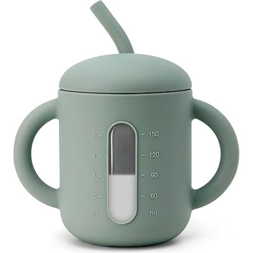 SAMiGO Silicone Baby Straw Cup for 6 12 18 Months, Sippy Cup for Infant and Toddler Training and Water Drinking, 6 OZ