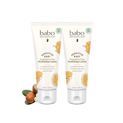 BABO Botanicals Sensitive Baby Fragrance-Free Daily Hydrating Baby Lotion - Shea Butter & Jojoba Oil - for Body & face - for Babies, Kids & Adults with Sensitive Skin - EWG Verified - Vegan - 16 Fl Oz (Pack of 1)