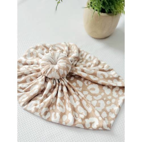 Tan cheetah print baby turban, Knotted turban, Baby head wrap, Newborn turban, Baby Hat Turban, Baby gift, Toddler Hat, Baby hat