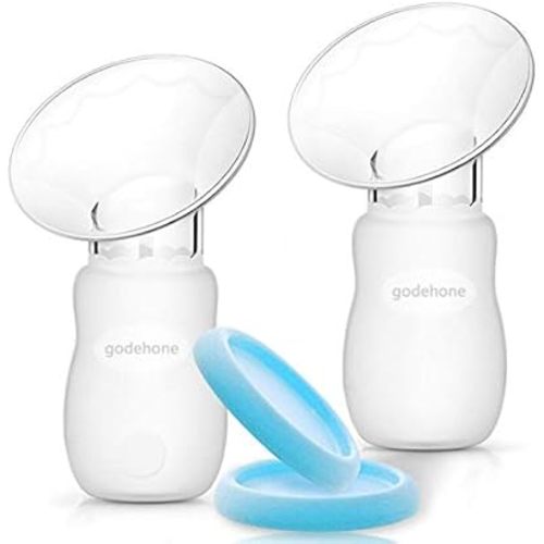 Silicone Breast Pump 2 Pack, Manual Breast Pump with Protective lid, Portable Milk Saver for Breast Feeding, 100% Food Grade Silicone BPA Free(4oz/100ml),Blue