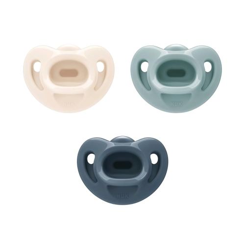 NUK for Nature Lot de 3 tétines confortables 100 % silicone durable, 0-6 m (taille 1), couleurs neutres