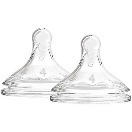 Dr. Brown's Options+ Wide-Neck Level 4 Silicone Nipples, 2-Pack, Breast-like Shape, Vacuum-free Feeding