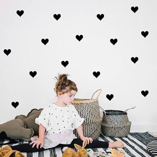 Black Heart Wall Decals – 120pcs Matte Heart Stickers + Easy to Peel & Stick + Safe for Walls & Paint + Aesthetic Nursery & Bedroom Decor for Girls & Kids Room