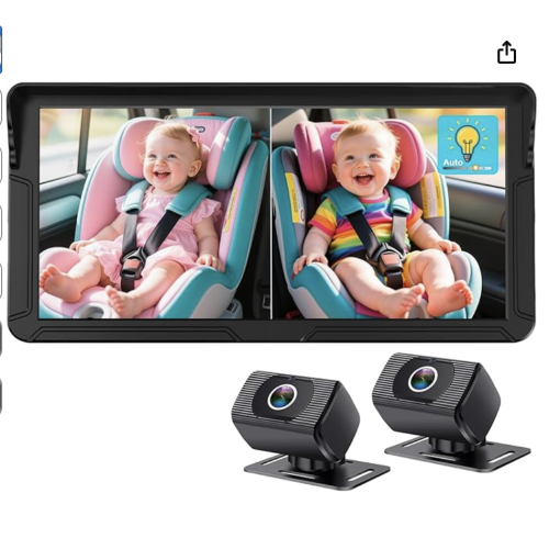 Rohent Dual Baby Car Camera for 2-Kids: 6.9'' HD Split Screen with Auto Brightness 1080P Backseat Camera for Twins Infrared Night Vision - 360° Adjustable USB Easy Setup Ideal for SUVs Minivans