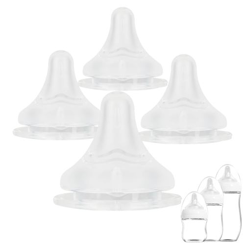 Baby Bottle Nipple for Gulicola Natural Glass Bottle,3m+,Size M Soft Silicone Nipples,Meudim Flow, 4 Count