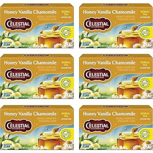 Celestial Seasonings Chamomile Tea Bags - Honey Vanilla Herbal Tea, Caffeine Free, 20 Bags Per Box (Pack of 6)