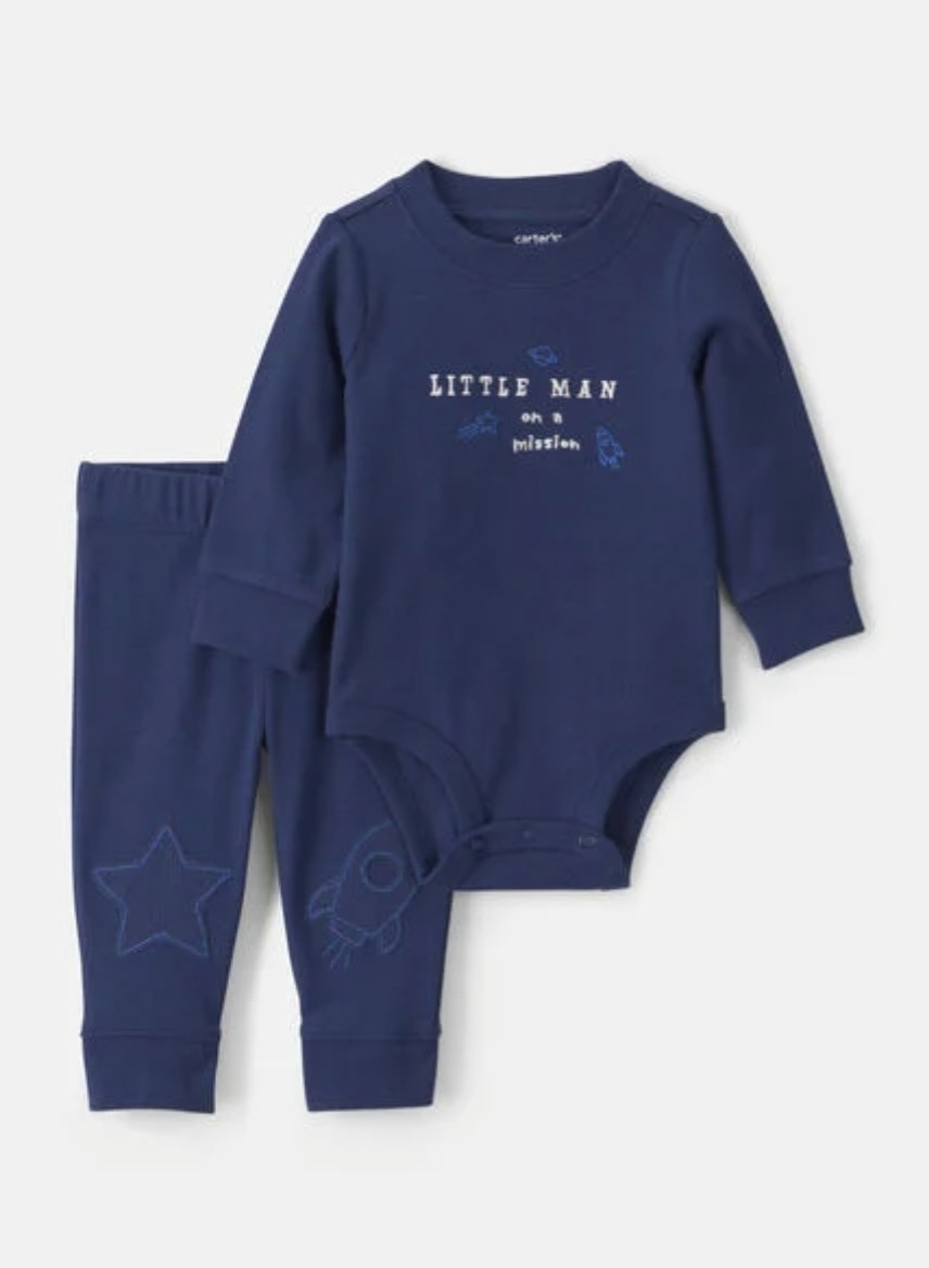 Baby Boy 2-Piece 'Little Man On a Mission' Space Long-Sleeve Bodysuit & Pant Set - Navy Blue | Carter's