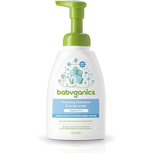 Babyganics Baby Shampoo + Body Wash Pump Bottle, Fragrance Free, Non-Allergenic and Tear-Free, 16 Fl Oz, Packaging May Vary