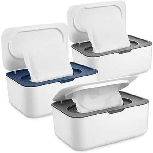 3 Pieces Baby Wipes Dispenser Baby Wipe Holder Container Case with Sealing Design Refillable Box Keeps Wipes Fresh Easy Open and Close for Bathroom Nursery