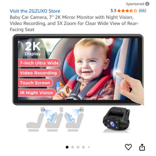 Amazon.com: Baby Car Camera, 7'' 2K Mirror Monitor with Night Vision, Video Recording, and 3X Zoom for Clear Wide View of Rear-Facing Seat : Electronics