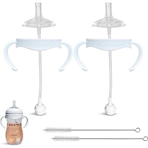 Straw Cup Conversion Kit for Philips Avent Natural Baby Bottle 2-Count | Soft Silicone Straw Top Nipples, Weighted Any Angle Straw Ball, Bottle Handles and Straw Cleaning Brush | 6+ months (Straw Top)