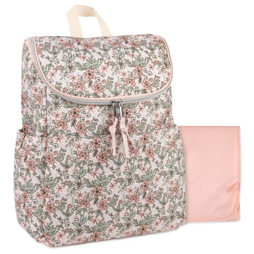 Baby Essentials Multi-Pocket Dual Zipper Flap Closure Diaper Bag Backpack with Matching Changing Pad and Stroller Straps in Freshly Floral