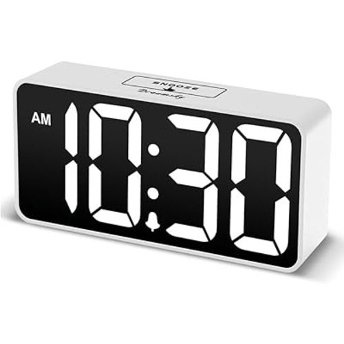 DreamSky Small Digital Alarm Clock for Bedroom, Large Big Numbers Display with Brightness Dimmer, Electric Bedside Desk Clock with USB Charging Port, Adjustable Alarm Volume, USB-C Adapter Powered