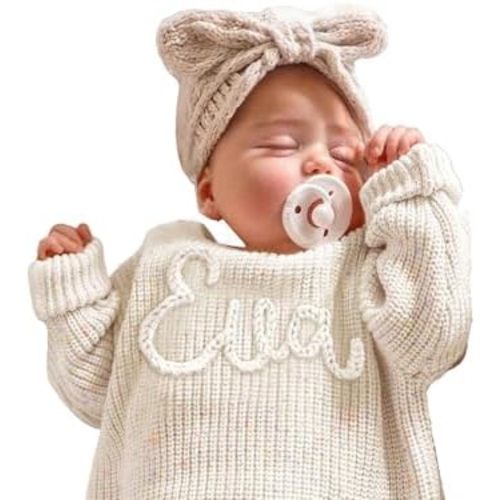 Personalized Baby Knit Sweater, Custom Baby Sweater with Hand-Embroidered Name and Monogram, Customized Unique Gift for Baby