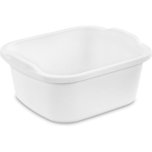 Sterilite 12 Quart Durable Heavy Duty Reinforced Plastic Kitchen Dishpan Basin with Molded Handles for Household Chores and Storage, White, 8 Pack