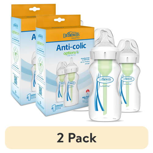 (2 pack) Dr. Brown's Anti-Colic Options + Wide-Neck Baby Bottle, 9 oz/270 ml, Level 1 Slow Flow, 0m +, 2-Pack