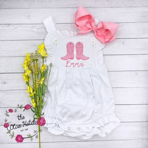Cowgirl Outfit / Monogrammed Girls Sunsuit / Spring Girl Outfit / Boots Outfit / Rodeo Outfit / Fair Outfit / Girl Summer Outfit / Boots