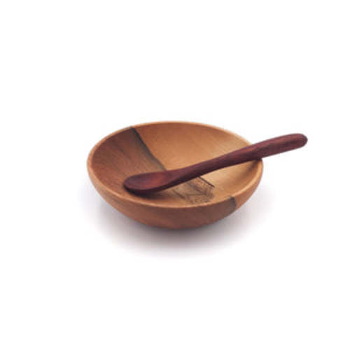 small wooden bowl with wooden baby spoon - Earlywood