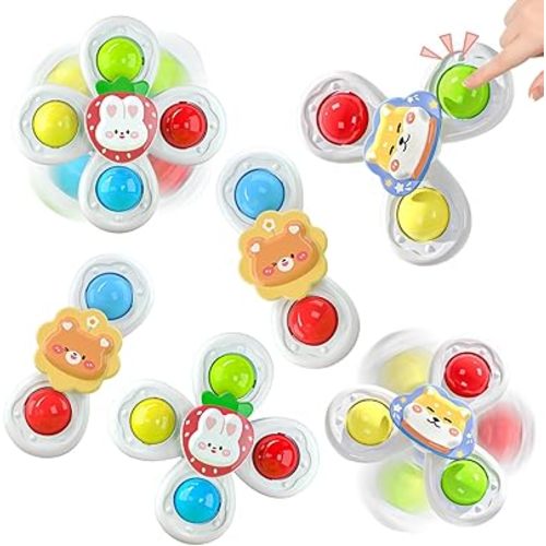 6PCS Suction Cup Spinner Toys for 1 2 3 Year Old Boy Girl, Spinning Toys for 6 12 18 Months, Sensory Baby Bath Toys for Toddlers 1-3, Airplane Car Travel Table Toys for 1 2 Year Old Toddler Boys Girls