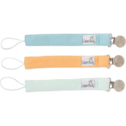 Copper Pearl Pacifier Clip 3-Pack: Premium Knit Binky Clips for Baby Girls and Boys - Stylish Stainless Steel Pacifier Holder Clip - Baby Pacifier Clips for No More Floor Drops - Bennie
