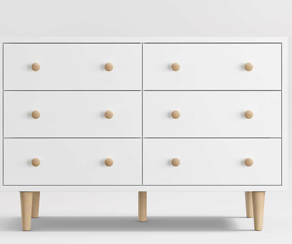 Finn 51" White Wood Wide 6-Drawer Kids Dresser
