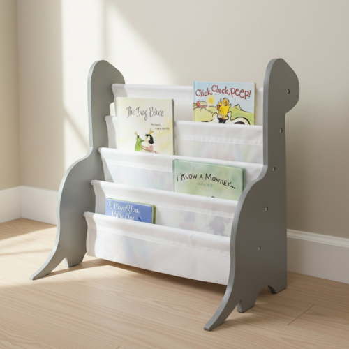 Humble Crew Kids Bookshelf Dinosaur 4-Tier Book Organizer, Grey