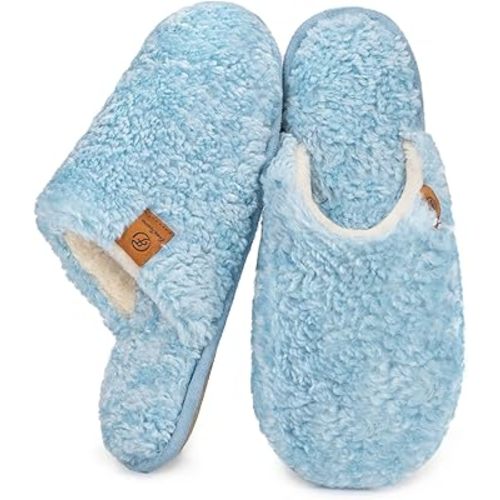 EverFoams Women's Fuzzy Slip-on Slippers Warm Cozy Soft Lightweight Memory Foam Indoor House Shoes
