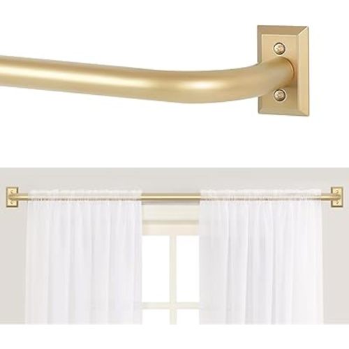 Gold Wrap Around Curtain Rods for Windows 48 to 90":Blackout Heavy Duty Adjustable Curtain Rod Room Darkening,Modern Industrial Curved French Return Metal Drapery Rods Easy Install,Brass Gold