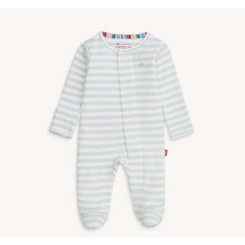 Blue Stripe Magnetic Me Footie – 0-3 Months