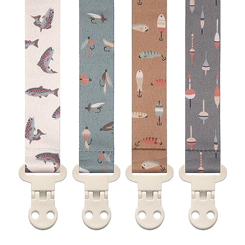 Stadela Baby Pacifier Clip Holder - Girl or Boy Unisex 4 Pack Gift Set – Fishing Theme (Gone Fishing)
