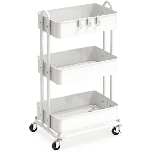 SimpleHouseware Heavy Duty 3-Tier Metal Utility Rolling Cart, White