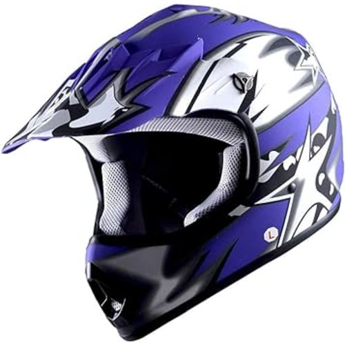 WOW Youth Kids Motocross BMX MX ATV Dirt Bike Helmet Star Matt Blue