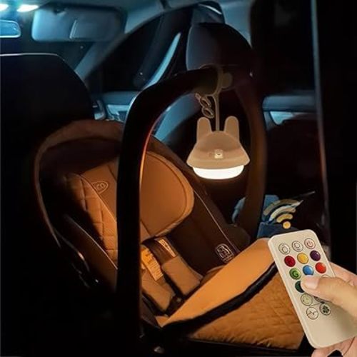 Baby Night Light for Car Seat- Dimming Function 9 Colors Changing Eye Caring Portable Rechargeable & Timing Bedside Light Up Toddler Bed Room Travel Essentials Gift for New Mom Soft Silicone BPA Free