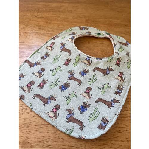 Doxie Cowboy - Infant or Toddler Bib - terry cloth - adjustable snaps