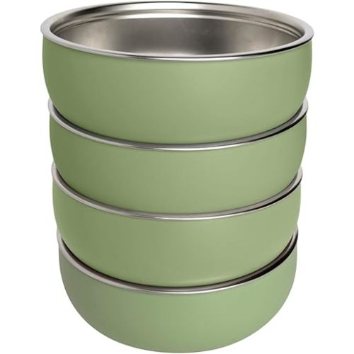 Non-Toxic Stainless Steel Child Bowl 5” with Non-Slip Silicone Shell, (Set of 4 bowls) Unbreakable, Mess Free Feeding for Babies, Toddlers, Kids, BPA free (Sage Green)