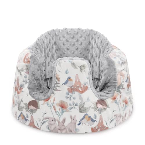 CARUILI Minky Seat Cover Compatible with Bumbo Seat, Ultra Soft Comfortable Bumbo Seat Cover, Removable Baby Floor Seat Cover for Boys Girls, Gray Animal