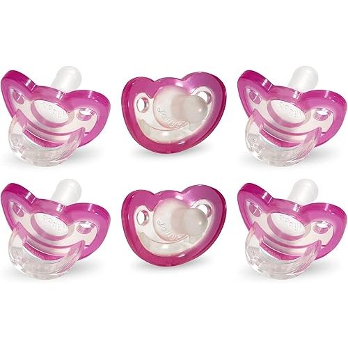 RaZbaby Jollypop Pacifier for Newborns & Up, USA Made, Natural Shaped Orthodontic Binky, Lovingly Shared in NICUs & Hospitals Worldwide, Medical-Grade 100% BPA-Free - 0-3 Months, 6 Pack - Pink