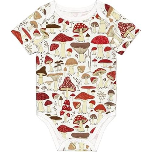 Cartoon Mushrooms Baby Boys Girls Bodysuit Newborn Short Sleeve Romper Infant Neutral Outfits Jumpsuit 0-24 Months