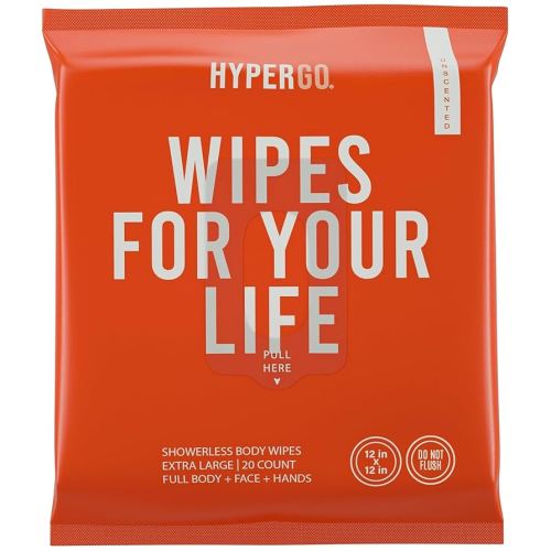 HyperGo XL Body Wipes for Women & Men – 12" x12" Rinse-Free Full Body Cleansing Wipes 20 Count Pack - Unscented | Biodegradable, Hypoallergenic, Aloe-Infused | Gym, Festival, Camping Essentials