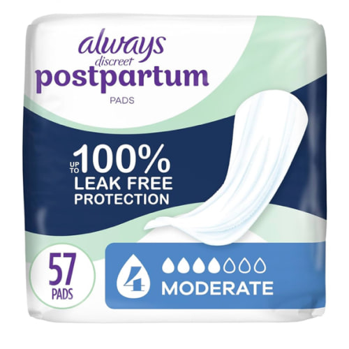 Always Discreet Postpartum Incontinence Pads, Moderate Absorbency, 57 Count