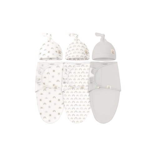 3-Pack Soothe Swaddle Wraps with Knot Hats, Medium